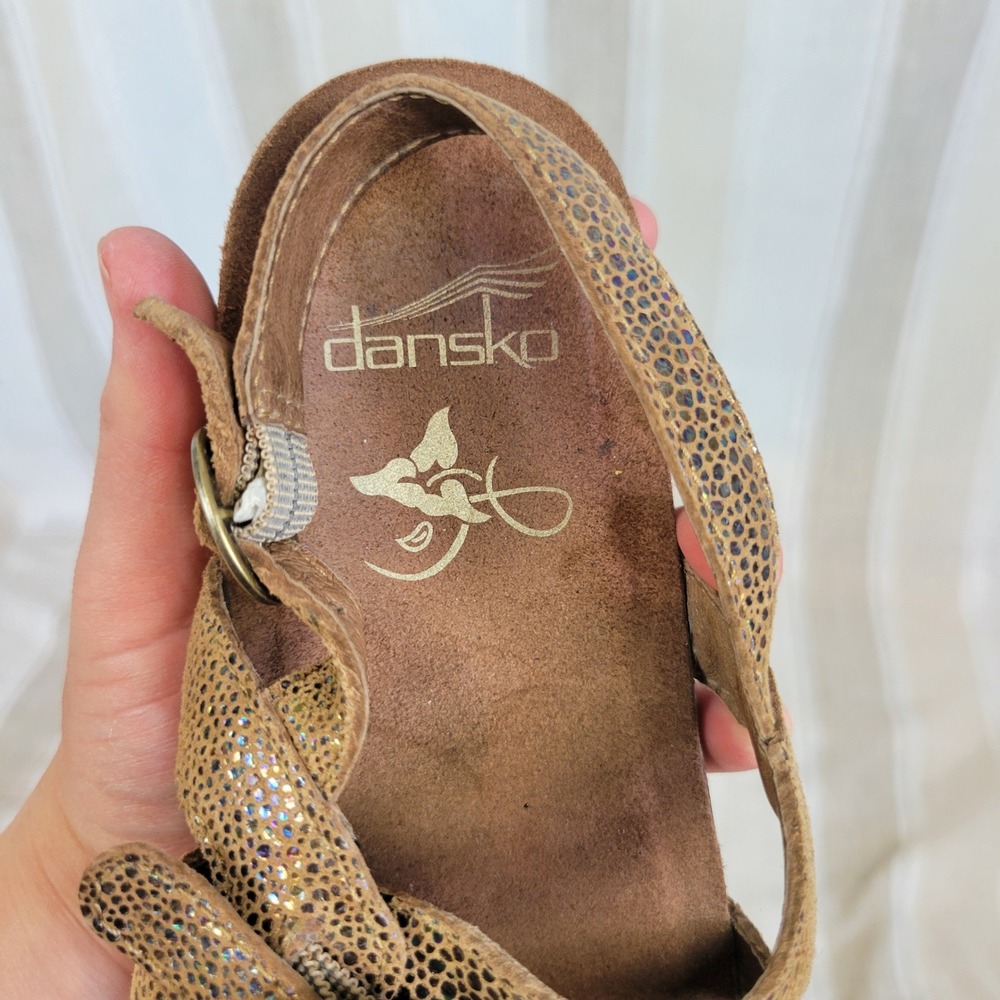 Dansko Jameson Strappy Leather Sandals Tan Metallic Shimmer Size 38 US 8 - Picture 6 of 9